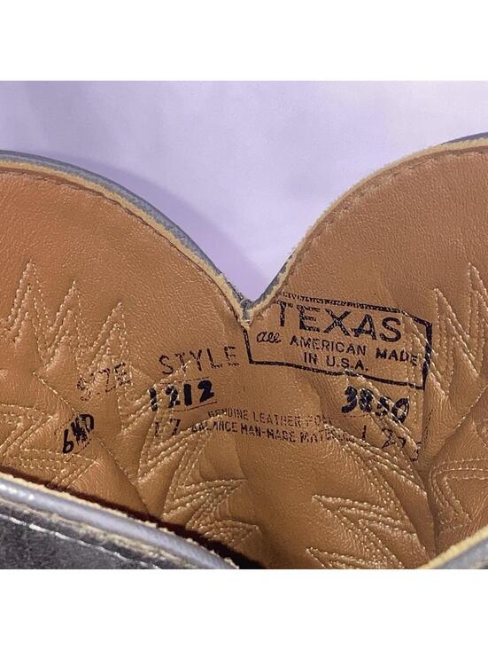 Vintage Men’s 6.5 D Texas Boots Gray Leather Cowboy Western Flame Stitch 1212